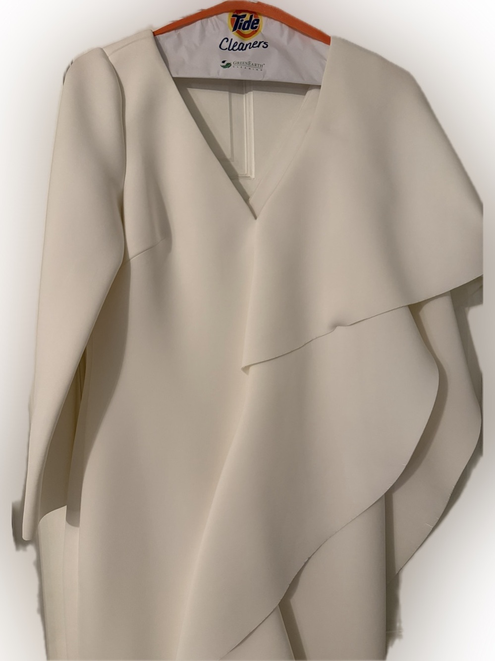 Badgley Mischka Cream Asymmetrical V-Neck Dress